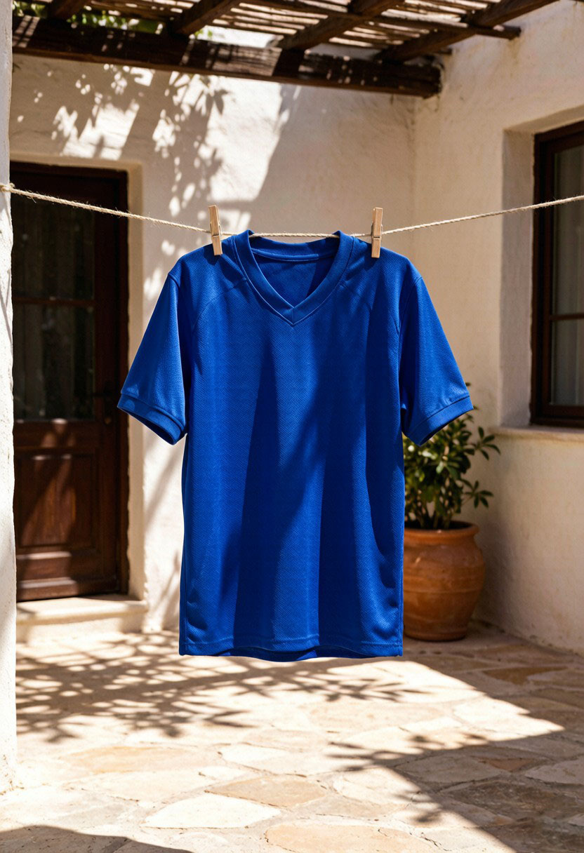 Royal blue jersey on a clothesline