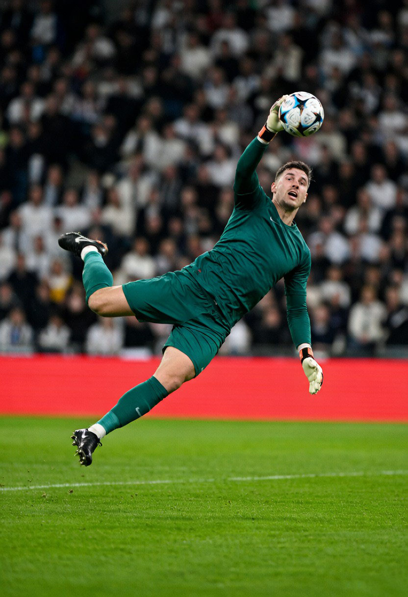 Goalkeeper diving to catch a ball